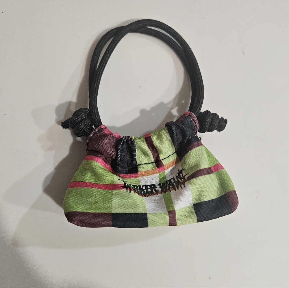 Dolls Kill Darker Waves Micro Green and Pink Plaid Pouch Micro Purse